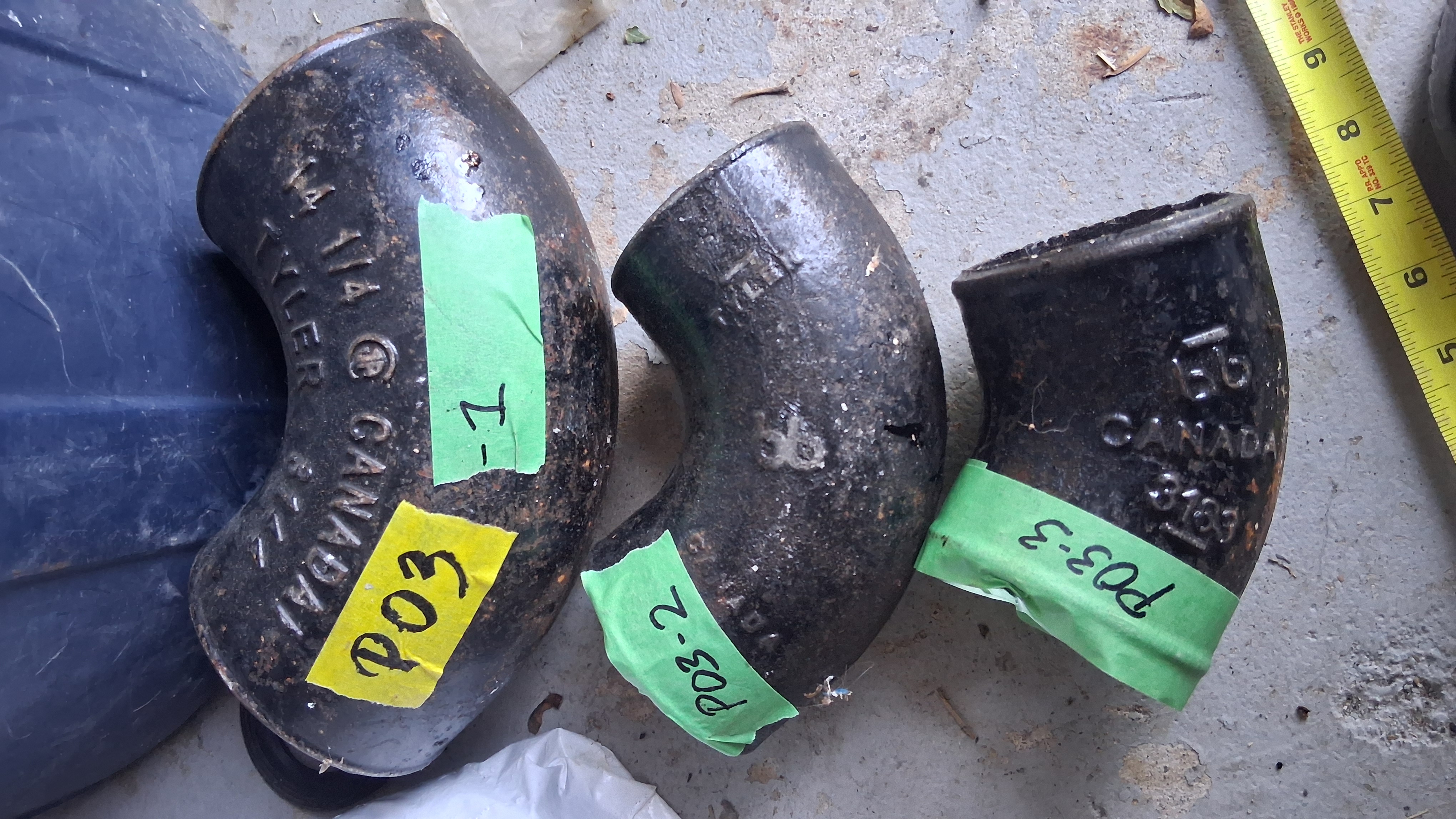 No-Hub Cast Iron 1/4 Bend Elbows Lot (4-inch, 3-inch, 2-inch), Tyler & Canada, photo 1 of 3